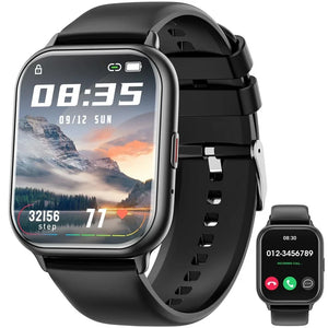 Smart Watch, 1.83 Inch Full Touch Answer/Make Calls Android Smart Watch for Women Men Activity Fitness Tracker Compatible with Android Ios (Black)