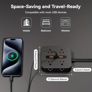 1pc 4 Sockets Power Board Surge Protector, 4 Jacks 2 USB And 1 Type-c Desktop Charging Station With Overload Protection, With Home, Office, Travel, Computer, Bedside And Travel, White And Black