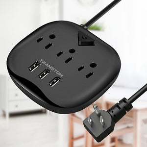 With Surge Protector, Flat Plug, Power Board With Switch, 3 Sockets, 3 USB Ports, Desktop Charging Station, Fast Charging, Fireproof, 5ft Sturdy And Durable Extension Cord, Suitable For Home And Office, Black