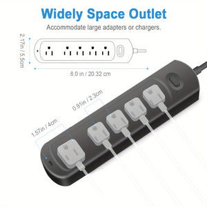 Surge Protector Power Strip, 1700J, 5 Wide-spaced Outlets, Flat Plug, 4-feet Extension Cord, Essential For Home, Office, Dorm, Black