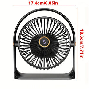 Portable LED Desk Fan with Night Light, 5-Speed Mini USB Table Fan, 360° Adjustable Tower Fan, LED Display, USB Charging, 1200mAh Rechargeable Lithium Battery for Home, Desktop & Office Use