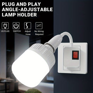 1pc E27 Plug-in Lamp Socket Adapter With Switch, Flexible Neck Extension Lamp Bulb Holder Converter, Suitable For Night Light, Bedside Lamp, Wall Lamp Base