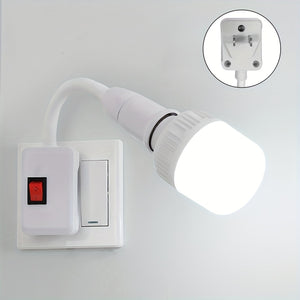 1pc E27 Plug-in Lamp Socket Adapter With Switch, Flexible Neck Extension Lamp Bulb Holder Converter, Suitable For Night Light, Bedside Lamp, Wall Lamp Base