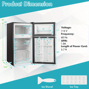 Costway 3.2 Cu.Ft Mini Refrigerator w/ Freezer Compact Fridge w/ 2 Reversible Door Black