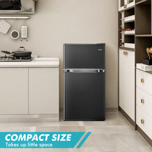 Costway 3.2 Cu.Ft Mini Refrigerator w/ Freezer Compact Fridge w/ 2 Reversible Door Black