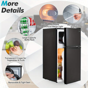 Costway 3.2 Cu.Ft Mini Refrigerator w/ Freezer Compact Fridge w/ 2 Reversible Door Black