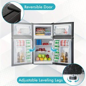 Costway 3.2 Cu.Ft Mini Refrigerator w/ Freezer Compact Fridge w/ 2 Reversible Door Black