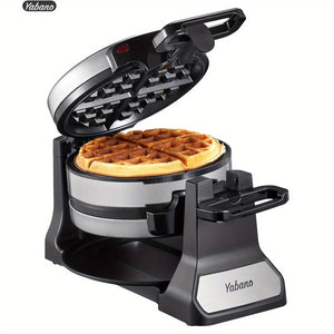 Yabano Belgian Waffle Maker with Double Waffle Plate, Yabano Rotating Waffle Iron with Nonstick Plates, Removable Drip Tray and Cool Touch Handles, Gaufrier Belge, Stainless Steel