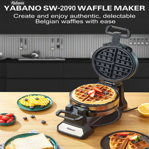 Yabano Belgian Waffle Maker with Double Waffle Plate, Yabano Rotating Waffle Iron with Nonstick Plates, Removable Drip Tray and Cool Touch Handles, Gaufrier Belge, Stainless Steel