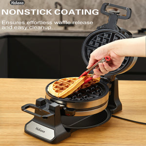 Yabano Belgian Waffle Maker with Double Waffle Plate, Yabano Rotating Waffle Iron with Nonstick Plates, Removable Drip Tray and Cool Touch Handles, Gaufrier Belge, Stainless Steel