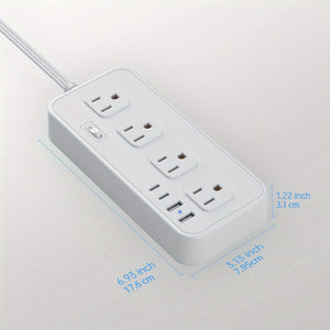 HOTU Wall Mount Power Strip with USB Ports -2 USB-A & 2 USB-C Ports, 110-130V, Surge Protector, Individual Switches, Flat Plug, Ideal for Cruise Ships, Homes, Offices, Bedrooms