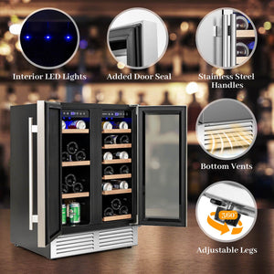 Multigot 2-in-1 Beverage and Wine Cooler Free-standing & Built-in Dual Zones Wine Fridge