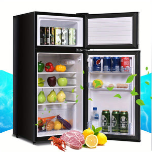 Gymax Double Doors 3.4 cu ft. Unit Compact Mini Refrigerator Freezer Black