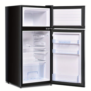 Gymax Double Doors 3.4 cu ft. Unit Compact Mini Refrigerator Freezer Black