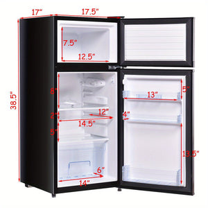 Gymax Double Doors 3.4 cu ft. Unit Compact Mini Refrigerator Freezer Black