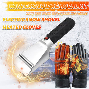 Electric Heated Snow Removal Kit with 3-Speed Temperature Control Heated Handwear - Vehicle-Mounted Snow Shovel Ice Scraper, Multi-Function Deicing Tool, Operates via Car Plug, ≤36V with No Battery Required