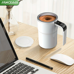 PANCERKA Rechargeable Self-Stirring Coffee Mug with Temperature Display - USB Charging, Sealed Travel Tumbler for Coffee, Milk, Chocolate & Mocha