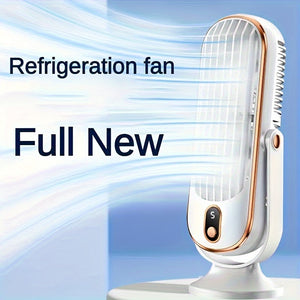 USB Rechargeable Tower Fan - Summer Air Circulation Desk Fan for Home Office with Strong Wind Cooling, LED Display, Five Speed Regulation, Long Life and Portable Design Suitable for Fishing, Camping, Travel, Bedroom, and Offi