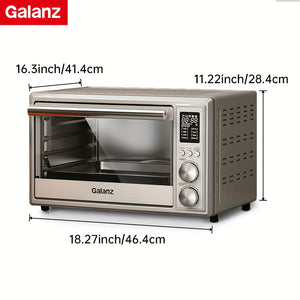 Galanz Air Fryer Toaster Oven Combo Digital Fry Rotisserie Combo 5-in-1 Convection Oven Countertop 6 Slice Toaster With Pizza Dehydrate Oil-Free 4 Accessories Included 1800W 26 Quart Large Stainless Steel 7.93gal 2 Knobs