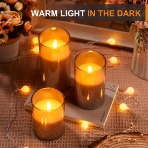 Elegant Gray LED Candle Lights with Remote - Flickering Flameless Wax Melt Burners for Weddings, Birthdays & Christmas Decor