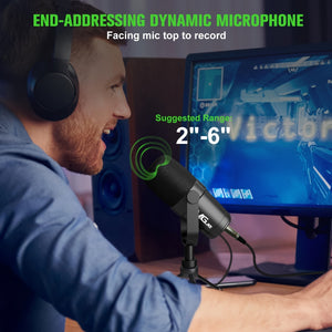 Vocal Dynamic Microphone For Podcasting, Gaming, Recording & Live Streaming, All Metal USB/XLR Cardioid Mic With Tap-to-Mute Button, Built-in Headphone Output, Voice-Isolating Technology Black Eid Al-Adha Mubarak