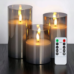 Elegant Gray LED Candle Lights with Remote - Flickering Flameless Wax Melt Burners for Weddings, Birthdays & Christmas Decor