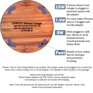 15W Fast Charge Bamboo Wood Wireless Charger - Stereotech