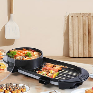 Electric Barbecue Grill, Home Smokeless Electric Baking Tray Non-stick Barbecue Meat Machine Hot Pot Dual Control Dual-use Hot Pot And Barbecue Integrated Pot