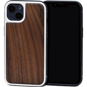 iPhone 13 Mini walnut wood case with TPU bumper and white PC - Stereotech