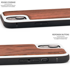 iPhone 13 Mini walnut wood case with TPU bumper and white PC - Stereotech