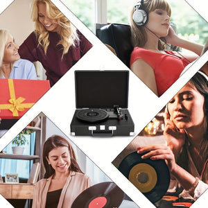 CA-Portable Vinyl Record Player C210, With 2 Stereo Speakers(3W Each), Wireless 3-Speed 33/45/78RPM, Support Headphone Jack/USB/AUX-IN/RCA-Out