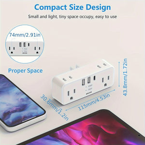 6 Outlets Wall Charger With 3 USB Ports And Hidden Plug 2 Prong To 3 Prong Outlet Adapter For America