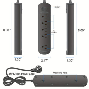 Surge Protector Power Strip, 1700J, 5 Wide-spaced Outlets, Flat Plug, 4-feet Extension Cord, Essential For Home, Office, Dorm, Black