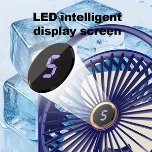 Portable LED Desk Fan with Night Light, 5-Speed Mini USB Table Fan, 360° Adjustable Tower Fan, LED Display, USB Charging, 1200mAh Rechargeable Lithium Battery for Home, Desktop & Office Use