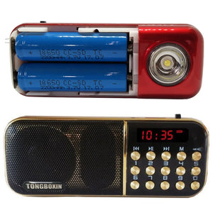 B-851SS with Strong LED Flashlight Portable FM Radio Speaker USB TF Player Support Two Rechargeable 18650 Battery