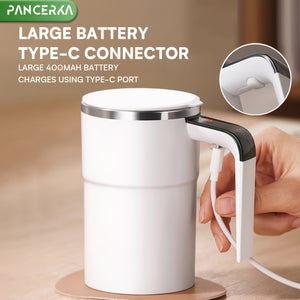 PANCERKA Rechargeable Self-Stirring Coffee Mug with Temperature Display - USB Charging, Sealed Travel Tumbler for Coffee, Milk, Chocolate & Mocha