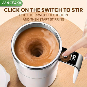 PANCERKA Rechargeable Self-Stirring Coffee Mug with Temperature Display - USB Charging, Sealed Travel Tumbler for Coffee, Milk, Chocolate & Mocha