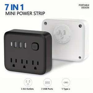 US Plug Conversion Socket With 3 AC Outlets, Surge Protection, 3 AC Outlets + 3 USB + 1 TYPE-C, With Individual Switches