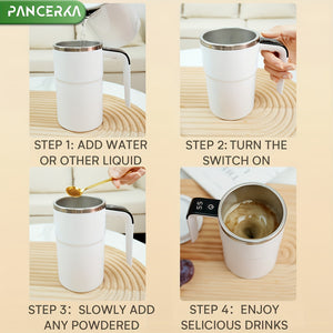 PANCERKA Rechargeable Self-Stirring Coffee Mug with Temperature Display - USB Charging, Sealed Travel Tumbler for Coffee, Milk, Chocolate & Mocha