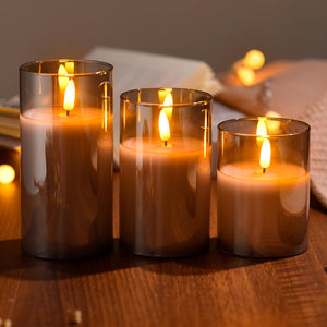 Elegant Gray LED Candle Lights with Remote - Flickering Flameless Wax Melt Burners for Weddings, Birthdays & Christmas Decor