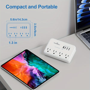 1080J Surge Protector Multi-Plug Outlet Extender – NEWBOSLI 3-Prong Wall Adapter With 4 AC Outlets & 4 USB Ports (1 USB-C), Power Strip With Phone Holder, Ideal For Offices, Hotels, Bathrooms, And Living Rooms