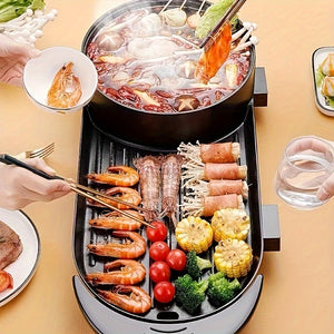 Electric Barbecue Grill, Home Smokeless Electric Baking Tray Non-stick Barbecue Meat Machine Hot Pot Dual Control Dual-use Hot Pot And Barbecue Integrated Pot