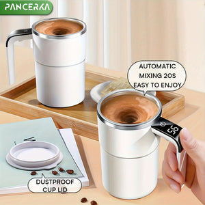 PANCERKA Rechargeable Self-Stirring Coffee Mug with Temperature Display - USB Charging, Sealed Travel Tumbler for Coffee, Milk, Chocolate & Mocha