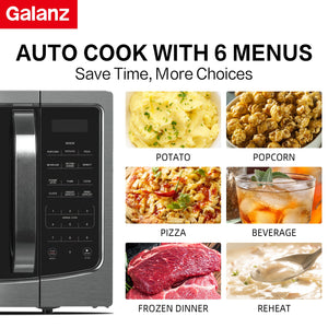 Galanz Countertop Microwave Oven 1.6 Cu Ft With Removable Turntable 1100W 6 Auto Menus Stainless Steel