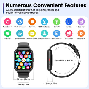 Smart Watch, 1.83 Inch Full Touch Answer/Make Calls Android Smart Watch for Women Men Activity Fitness Tracker Compatible with Android Ios (Black)