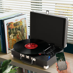 CA-Portable Vinyl Record Player C210, With 2 Stereo Speakers(3W Each), Wireless 3-Speed 33/45/78RPM, Support Headphone Jack/USB/AUX-IN/RCA-Out