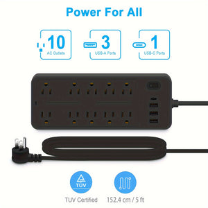 Surge Protector Power Strip with USB Ports, Multi-Outlet Desktop Charging Station, Flat Plug, Wall Mountable, Night Light Socket - Ideal for Home & Office Use