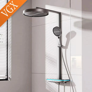 VGX Smart Thermostatic Shower System Set Digital Display Bathroom Shower Set Rainfall Shower Head Set White Shower Faucet Set