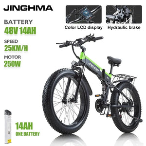 JINGHMA NEW R5 1000W Electric Bicycle 26 Inch Men's Bike 4.0 Fat Tires Ebike 48V 14AH Lithium Battery 45KM/H Mountain Motorcycl