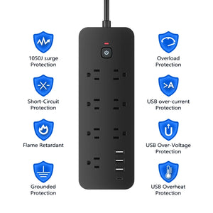 18-in-1 US Power Strip, Power Strip Surge Protector 13 AC Outlets 3 USB 1 Type-C Desktop Charging Station With Overload Protecti